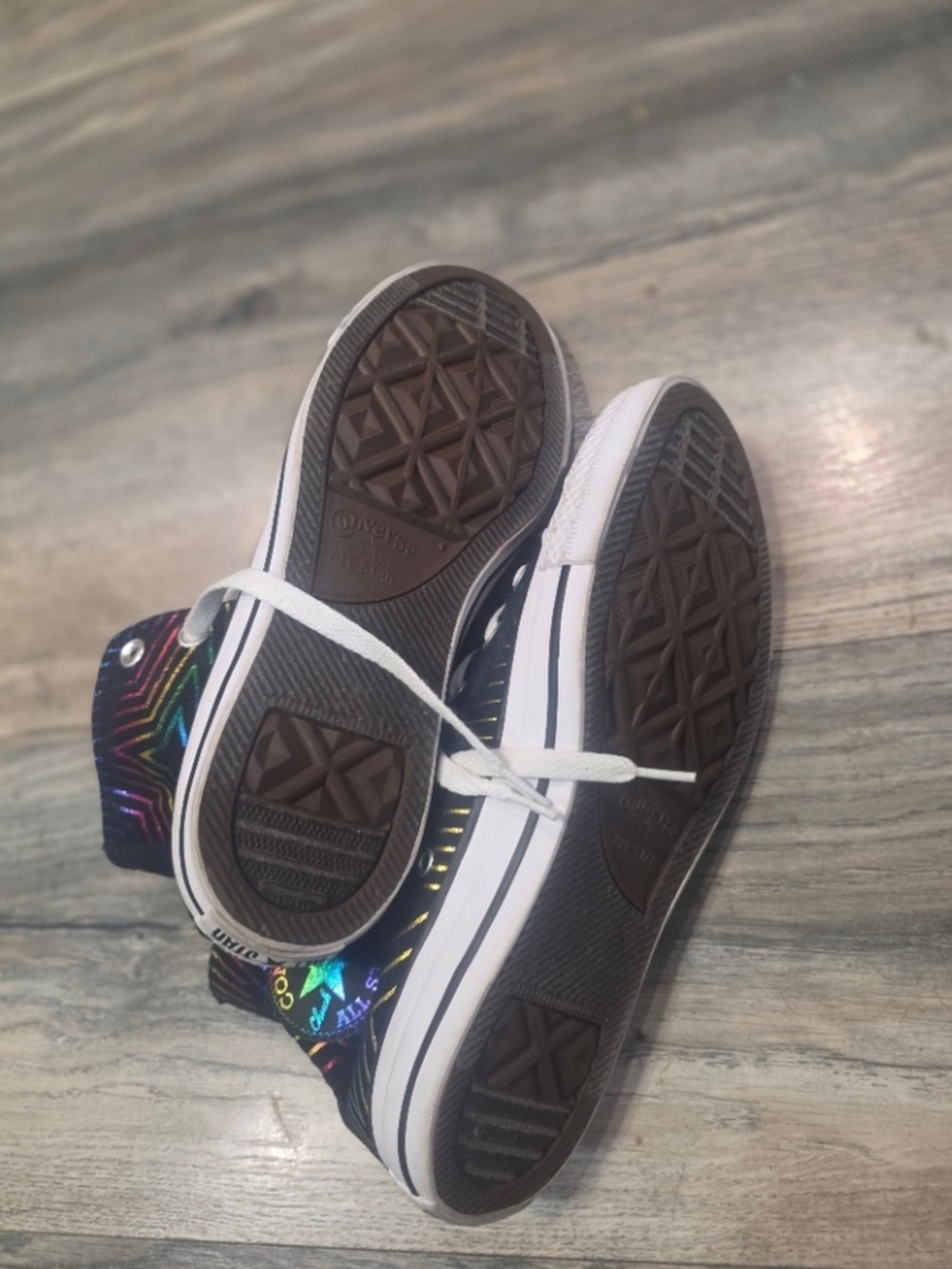 Converse Pride Black High-Top Sneakers with Metallic Rainbow Stars CTAS - Picture 9 of 10
